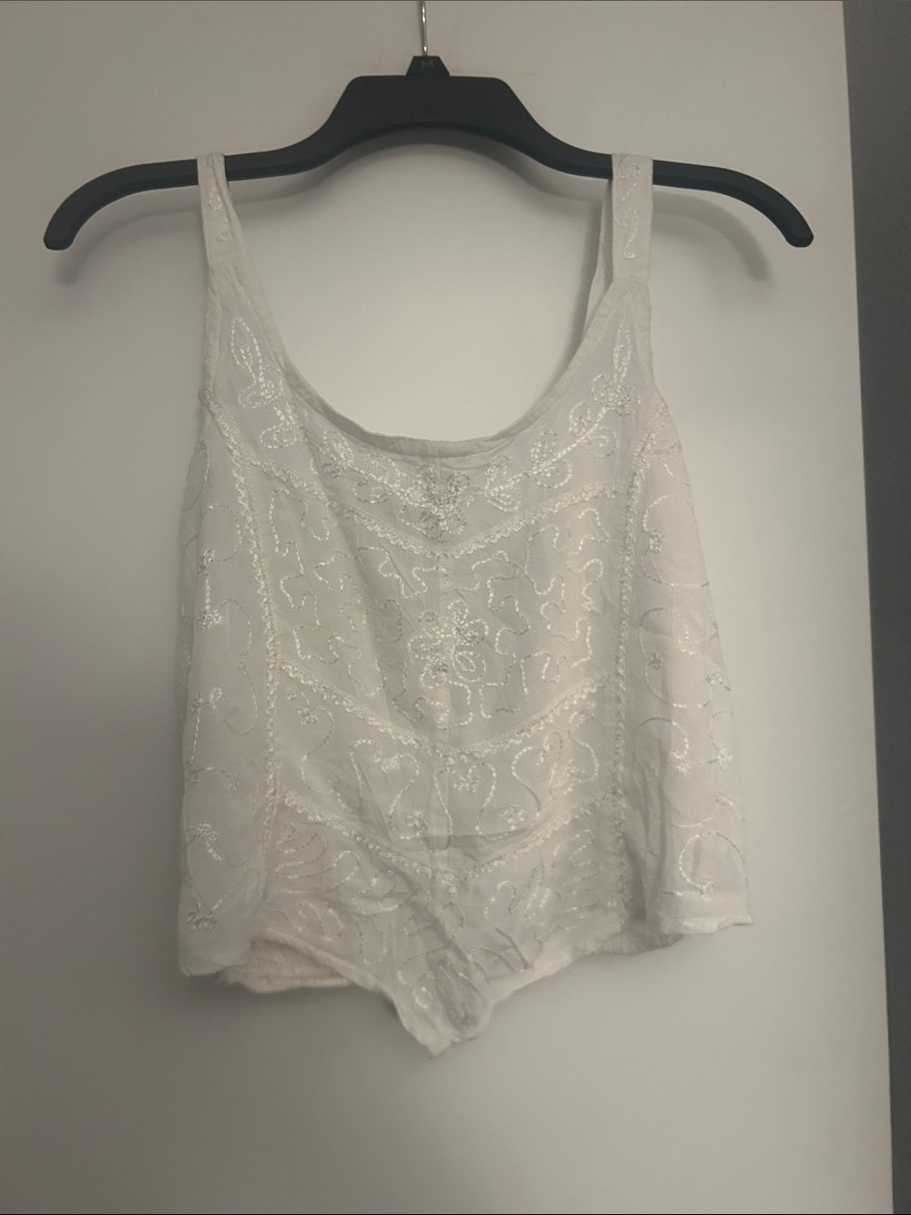 White Beaded Scoop Neck Tank Top